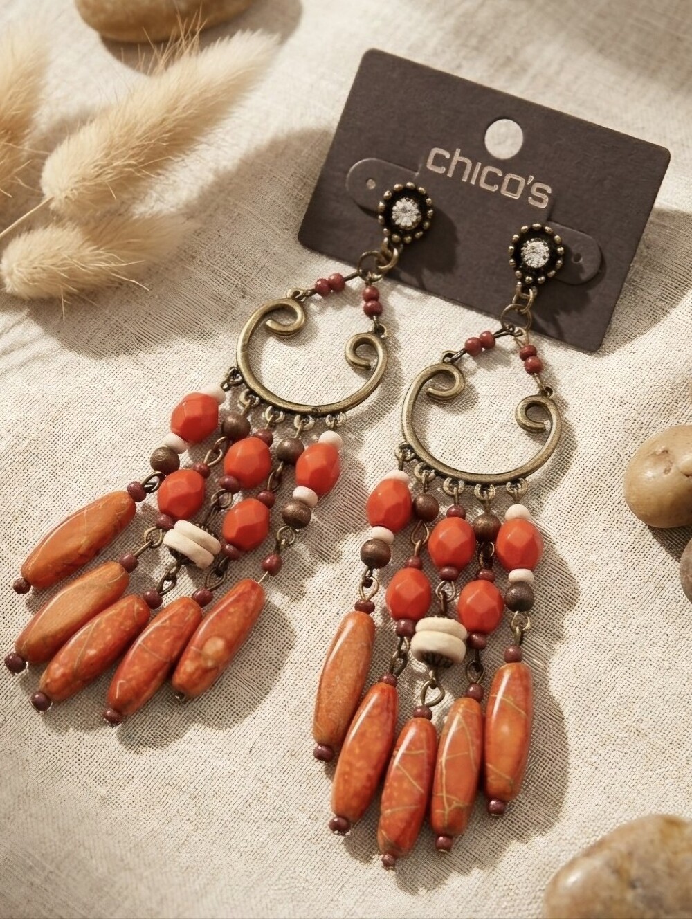Chico's Boho Coral Red Dangle Earrings